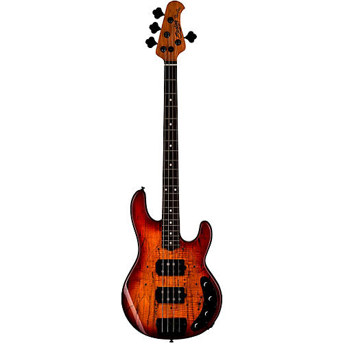 Sterling by Music Man StingRay RAY34 HH Spalted Maple Top Bass Blood Orange Burst