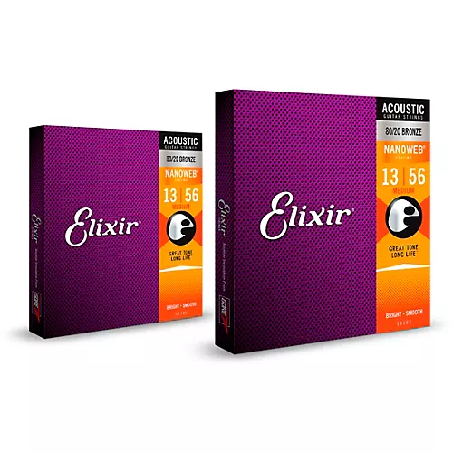 Elixir 80/20 Bronze Acoustic Guitar Strings with NANOWEB Coating, Medium (.013-.056) 2-Pack