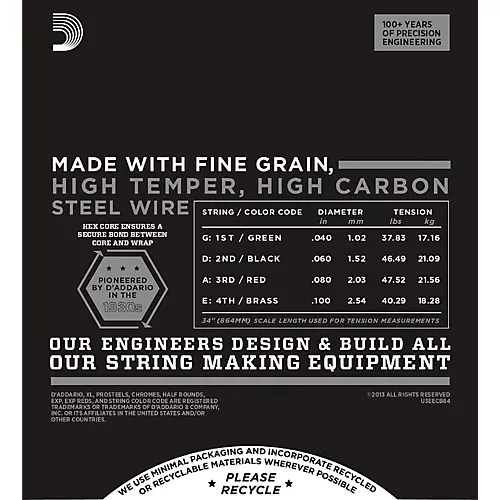 D'Addario ECB84 Chromes Flat Wound Custom Light Long Scale Electric Bass Strings