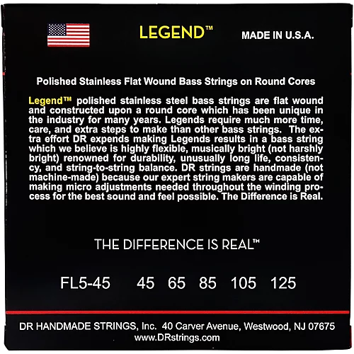 DR Strings Flatwound Legend 5-String Bass Medium