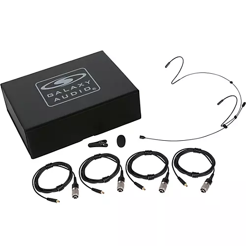 Galaxy Audio HSM4 Dual Ear Headset Mic With 4 Gen 2 cH Audio Technica  Connector Cables, Windscreen, Clip and Case Black