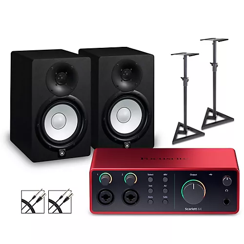 Focusrite Scarlett 4i4 Gen 4 with Yamaha HS Studio Monitor Pair Bundle (Stands & Cables Included) HS5 SG