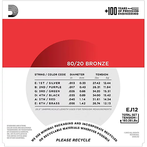 D'Addario EJ12 80/20 Bronze Medium Acoustic Guitar Strings