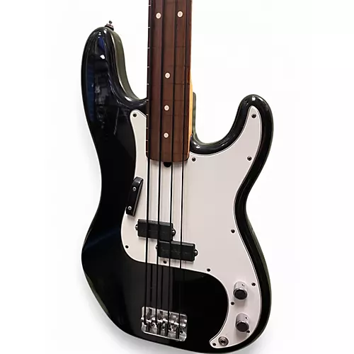Used Fender American Standard Fretless Precision Bass Black and White Electric Bass Guitar Black and White