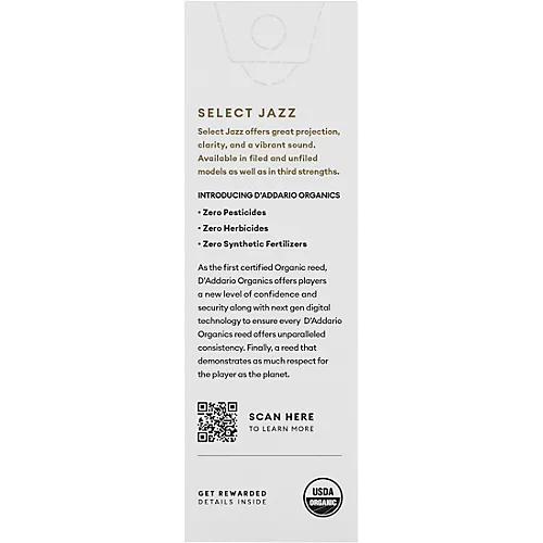 D'Addario Woodwinds Select Jazz, Tenor Saxophone Reeds - Filed,Box of 5 4H
