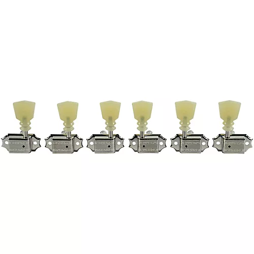 Kluson 3 Per Side Deluxe Series Pearl Double Ring Double Line Logo Tuning Machines Nickel