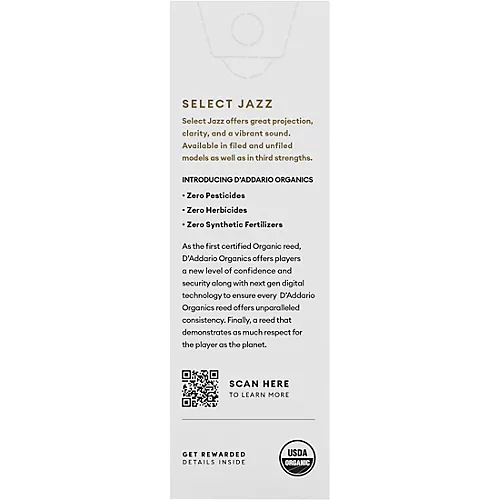 D'Addario Woodwinds Select Jazz, Tenor Saxophone Reeds - Filed,Box of 5 4H
