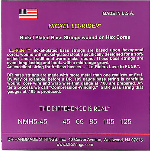 DR Strings Nickel Medium Lo-Riders 5-String Bass Strings