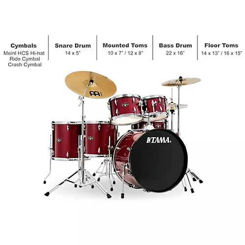 TAMA Imperialstar 6-Piece Complete Drum Set With MEINL HCS Cymbals and 22