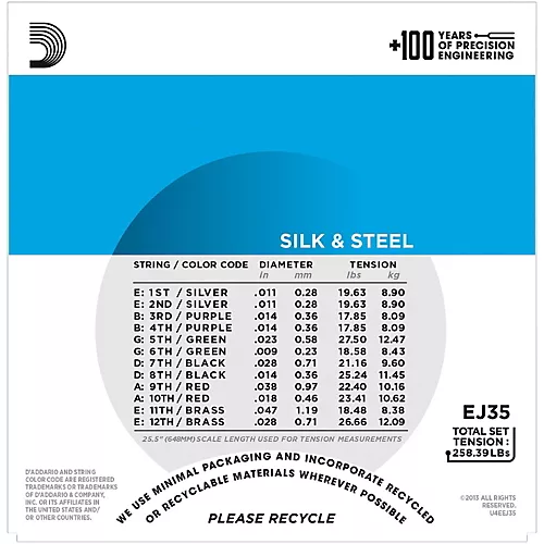 D'Addario EJ35 Silk & Steel Silver Wound 12-String .011