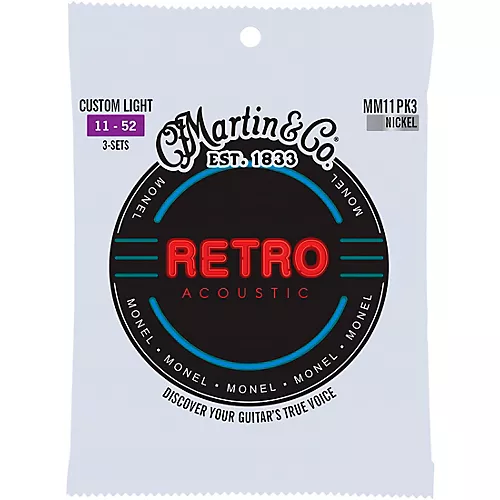 Martin Retro Acoustic Strings With Monel Wrap Wire 3-Pack Light (12-54)