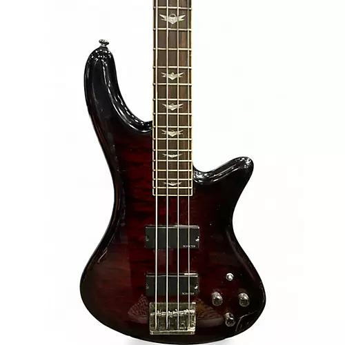 Used Schecter Guitar Research Stiletto Extreme 4 String Trans Crimson Red Electric Bass Guitar Trans Crimson Red