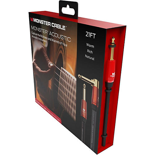Monster Cable Prolink Acoustic Pro Audio Instrument Cable, Right Angle to Straight 21 ft. Black