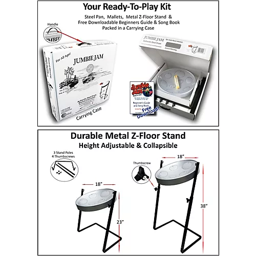 Panyard Jumbie Jam Steel Drum Kit with Metal Z-Floor Stand Silver