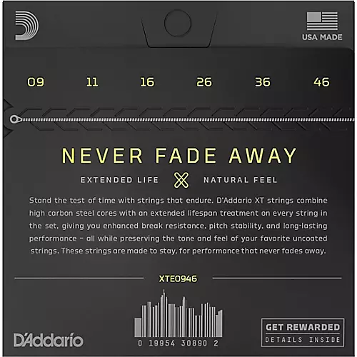 D'Addario XT Nickel Plated Steel Electric Guitar Coated Strings .009-.046 Hybrid