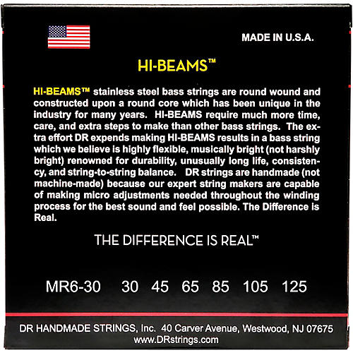 DR Strings Hi-Beams 6-String Bass Strings Medium .125 Low B