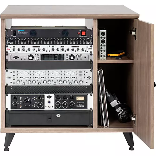 Gator GFW-ELITESIDECAR Elite Furniture Series Rolling Rack Sidecar Cabinet with Configurable Rack Space & Shelving Dark Walnut