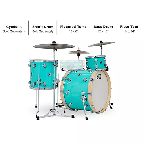 DW 3-Piece Collector's Series Santa Monica Shell Pack With Satin Chrome Hardware Sea Foam Green