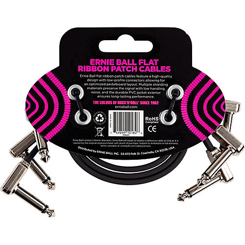 Ernie Ball Flat Ribbon 3-Pack Patch Cables 6 in. Red