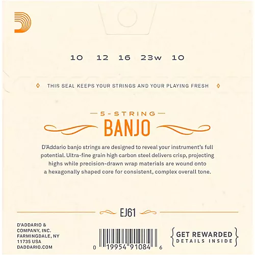 D'Addario EJ61 Nickel 5-String Medium Banjo Strings (10-23)
