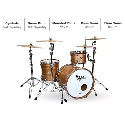 Hendrix Drums Perfect Ply Series Walnut 3-Piece Shell Pack with 22x16