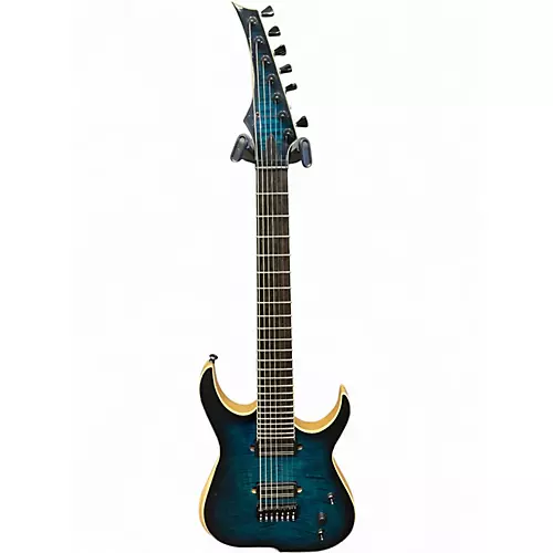 Used Skervessen Raptor 7 Blue Burst Aqua Solid Body Electric Guitar Blue Burst Aqua