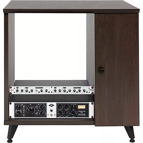 Gator GFW-ELITESIDECAR Elite Furniture Series Rolling Rack Sidecar Cabinet with Configurable Rack Space & Shelving Dark Walnut