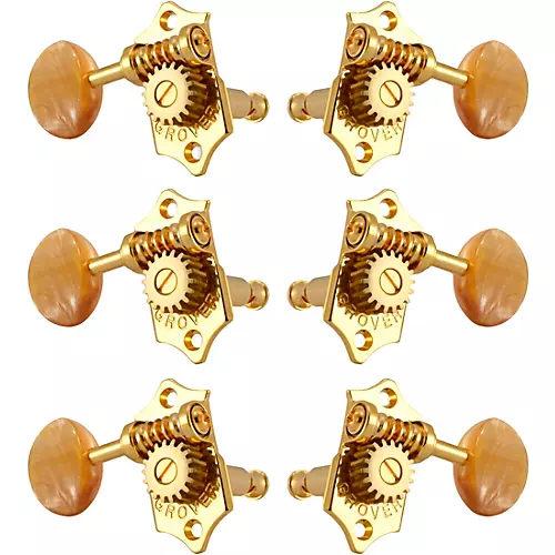 Grover Sta-Tite With 18:1 Gear Ratio 97-18 Series Amber Acryllic Button Tuning Machines Gold