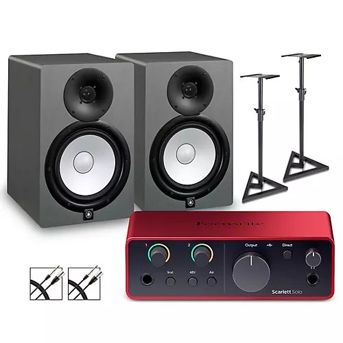 Focusrite Scarlett Solo Gen 4 With Yamaha HS Studio Monitor Pair Bundle (Stands & Cables Included) HS5
