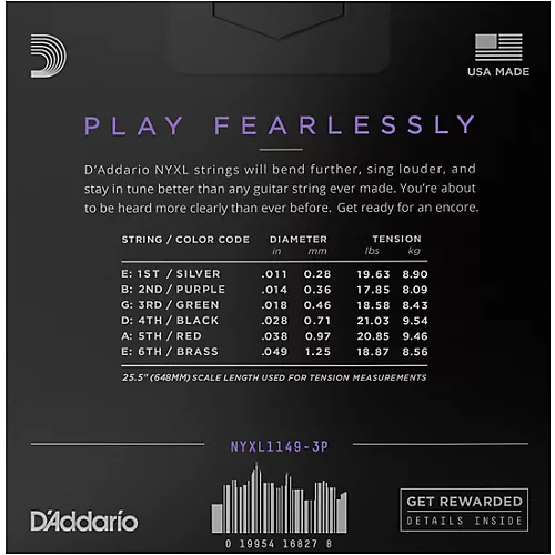 D'Addario NYXL1149 Medium 3-Pack Electric Guitar Strings
