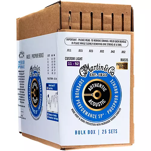 Martin Authentic Phosphor Bronze Acoustic Guitar Strings 25-Pack Medium (13-56)
