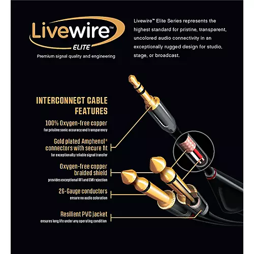 Livewire Elite Headphone Extension Cable 3.5 mm TRS Male to 3.5 mm TRS Female 25 ft. Black