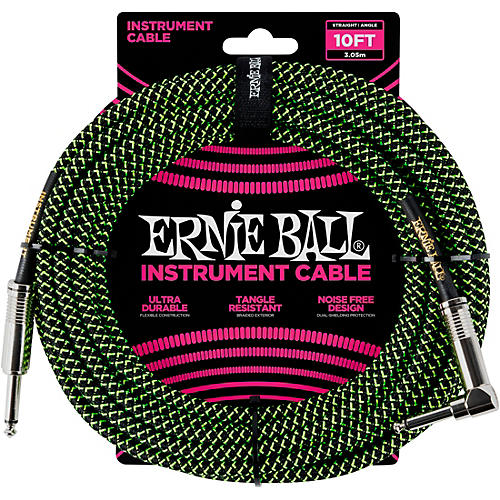 Ernie Ball 10' Straight to Angle Braided Instrument Cable Black/Black