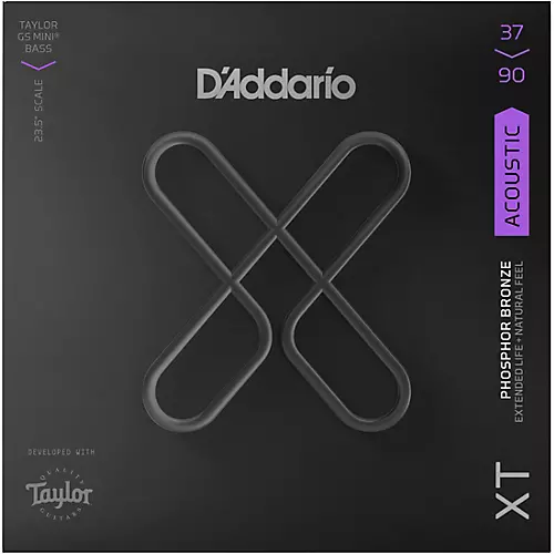 D'Addario XT Phosphor Bronze Bass Guitar Strings for Taylor GS Mini Bass, Custom Light, 37-90