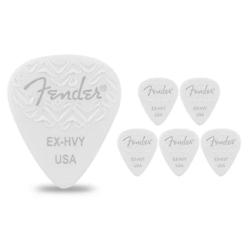 Fender 351 Shape Wavelength Celluloid Guitar Picks (6-Pack), White Heavy