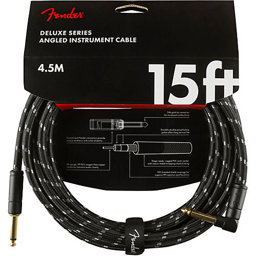 Fender Deluxe Series Straight to Angle Instrument Cable 10 ft. Black Tweed
