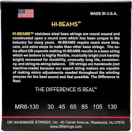 DR Strings Hi-Beams 6-String Bass Strings Medium .130 Low B (30-130)