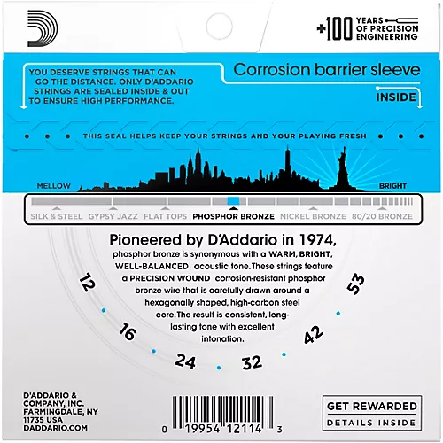 D'Addario EJ16 Phosphor Bronze Light Acoustic Guitar Strings Single Pack