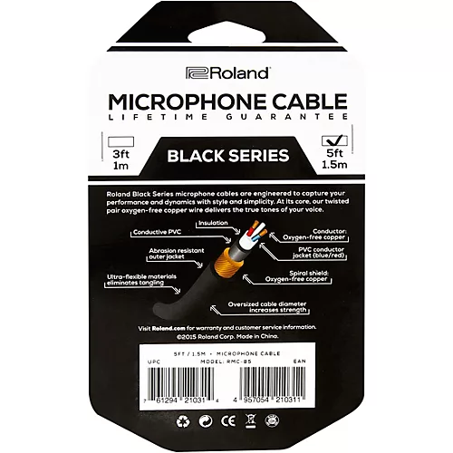 Roland Black Series XLR Microphone Cable 20 ft. Black