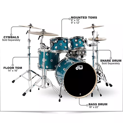 DW Collector's Series 4-Piece FinishPly Teal Glass Shell Pack With Chrome Hardware