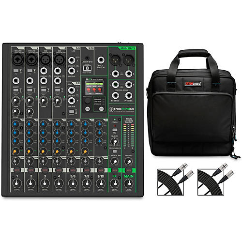Mackie ProFX10GO Battery-Powered Mixer Bundle with Gator Bag and Cables