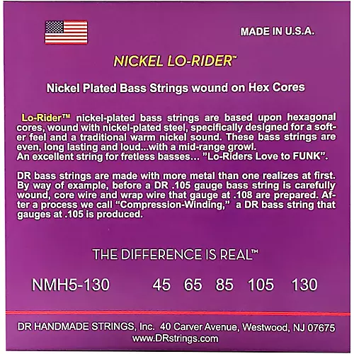 DR Strings Nickel Lo-Rider 5 String Bass Medium .130 Low B (45-130)