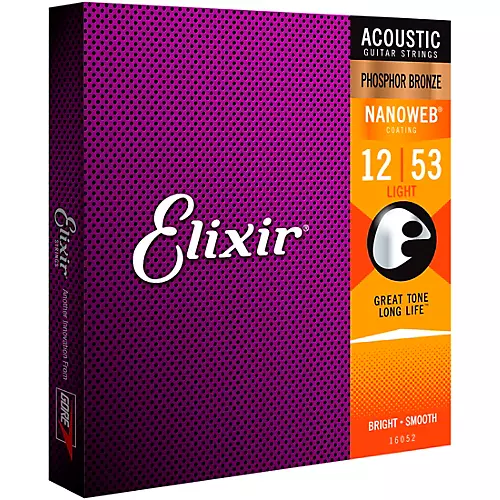 Elixir Phosphor Bronze Acoustic Guitar Strings with NANOWEB Coating, Light (.012-.053) 2-Pack
