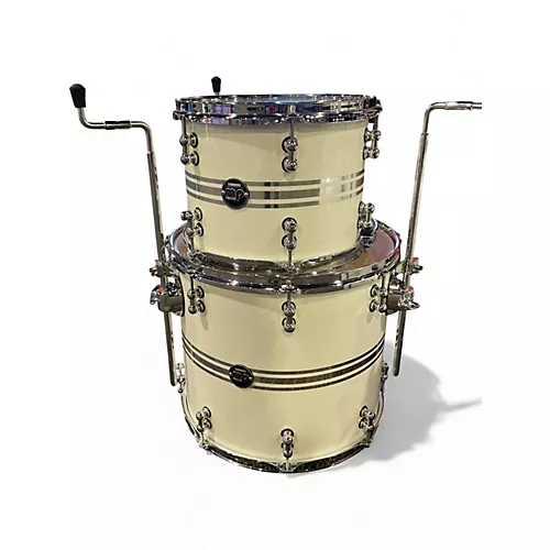Used DW 3 Piece Performance Series white w grey stripe Drum Kit white w grey stripe