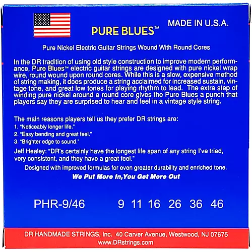 DR Strings PHR9/46 Pure Blues Nickel Lite'n'Heavy Electric Guitar Strings