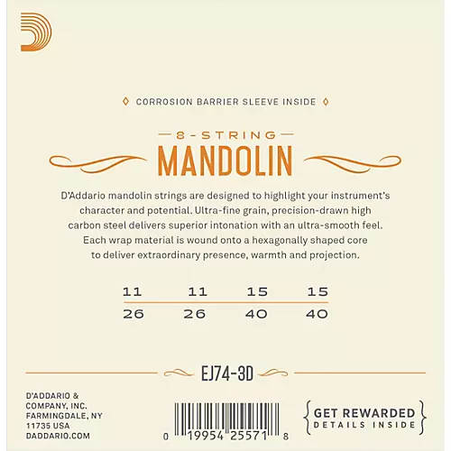 D'Addario EJ74-3D Phosphor Bronze Medium Mandolin Strings, 11-40 (3 Pack)