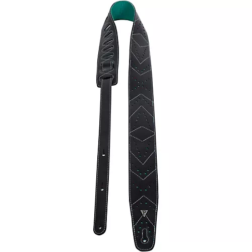 Perri's Italian Leather Guitar Strap Oxford - Blk/Teal 2.5 in.
