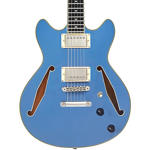 D'Angelico Excel Mini DC Tour Semi-Hollow Electric Guitar With Supro Bolt Bucker Pickups and Stopbar Tailpiece Solid Black