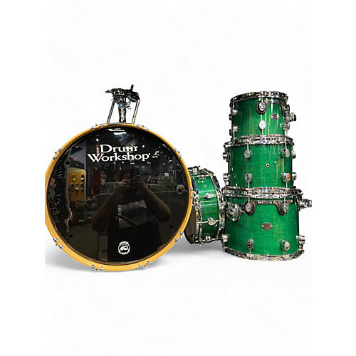 Used DW 5 Piece WORKSHOP GREEN SATIN Drum Kit GREEN SATIN