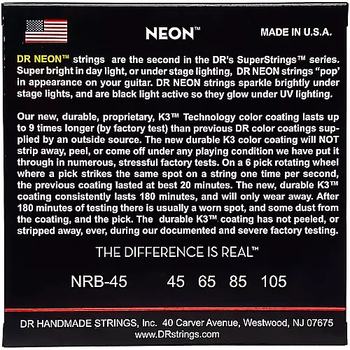 DR Strings Hi-Def NEON Red Coated Medium 4-String (45-105) Bass Guitar Strings